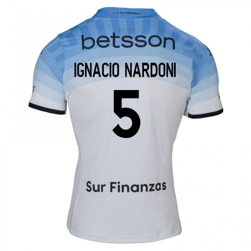 Niño Camiseta Juan Ignacio Nardoni #5 Blanco Azul Negro 2ª Equipación 2024/25 La Camisa