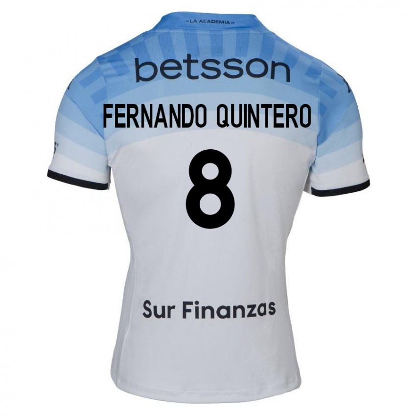 Niño Camiseta Juan Fernando Quintero #8 Blanco Azul Negro 2ª Equipación 2024/25 La Camisa