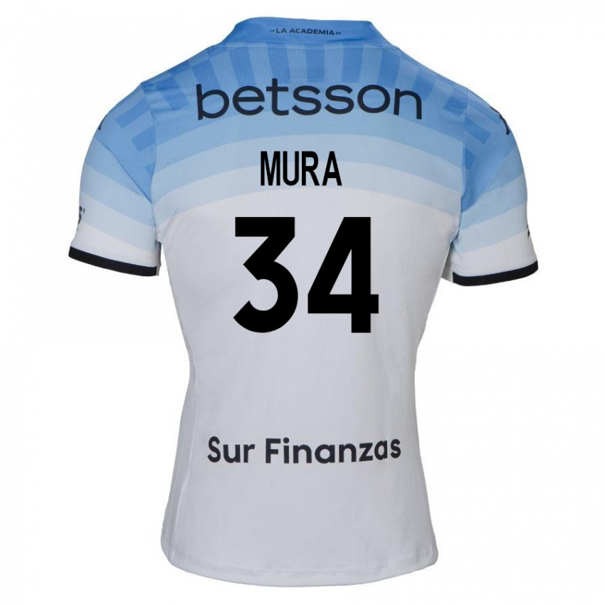 Niño Camiseta Facundo Mura #34 Blanco Azul Negro 2ª Equipación 2024/25 La Camisa