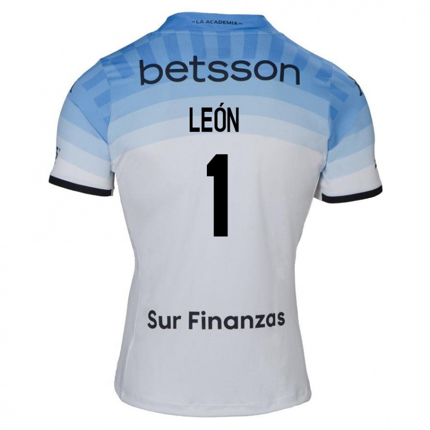 Niño Camiseta Roberto León #1 Blanco Azul Negro 2ª Equipación 2024/25 La Camisa