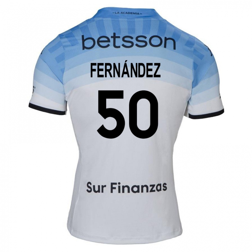 Niño Camiseta Román Fernández #50 Blanco Azul Negro 2ª Equipación 2024/25 La Camisa