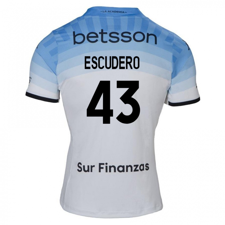 Niño Camiseta Gonzalo Escudero #43 Blanco Azul Negro 2ª Equipación 2024/25 La Camisa