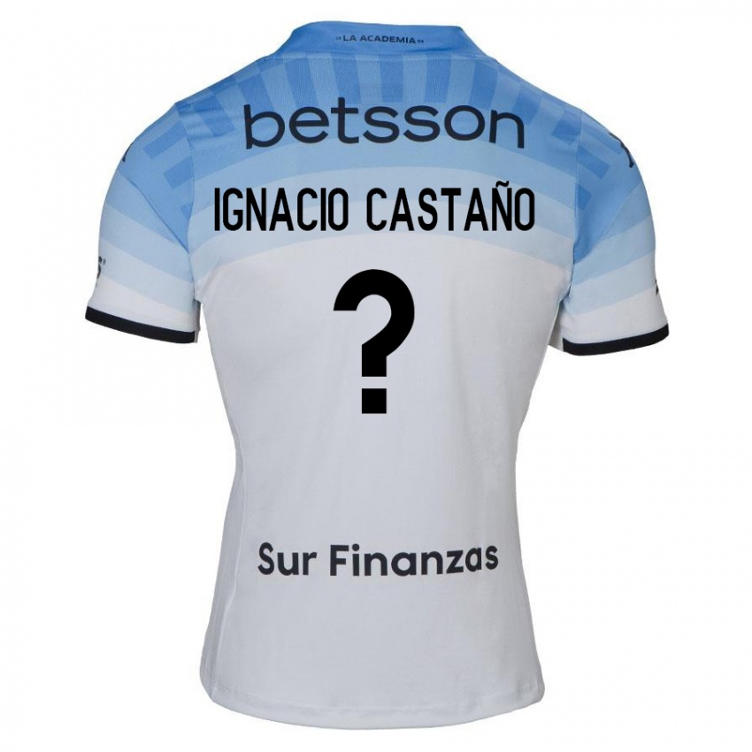 Niño Camiseta Juan Ignacio Castaño #0 Blanco Azul Negro 2ª Equipación 2024/25 La Camisa