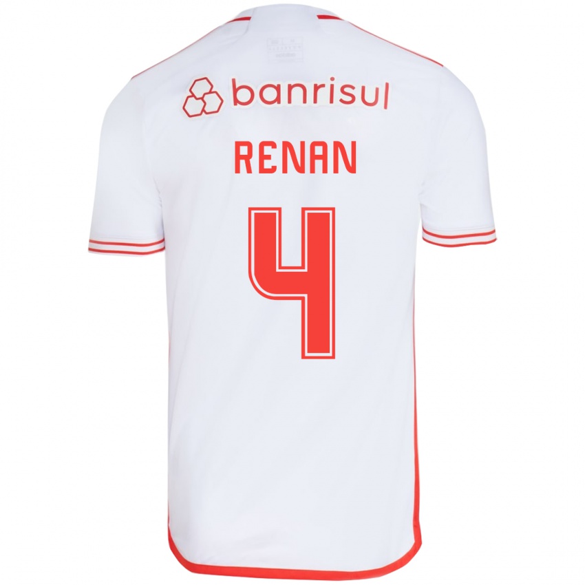 Niño Camiseta Robert Renan #4 Blanco Rojo 2ª Equipación 2024/25 La Camisa