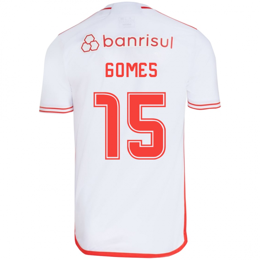 Niño Camiseta Bruno Gomes #15 Blanco Rojo 2ª Equipación 2024/25 La Camisa