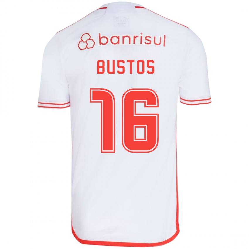 Niño Camiseta Fabricio Bustos #16 Blanco Rojo 2ª Equipación 2024/25 La Camisa