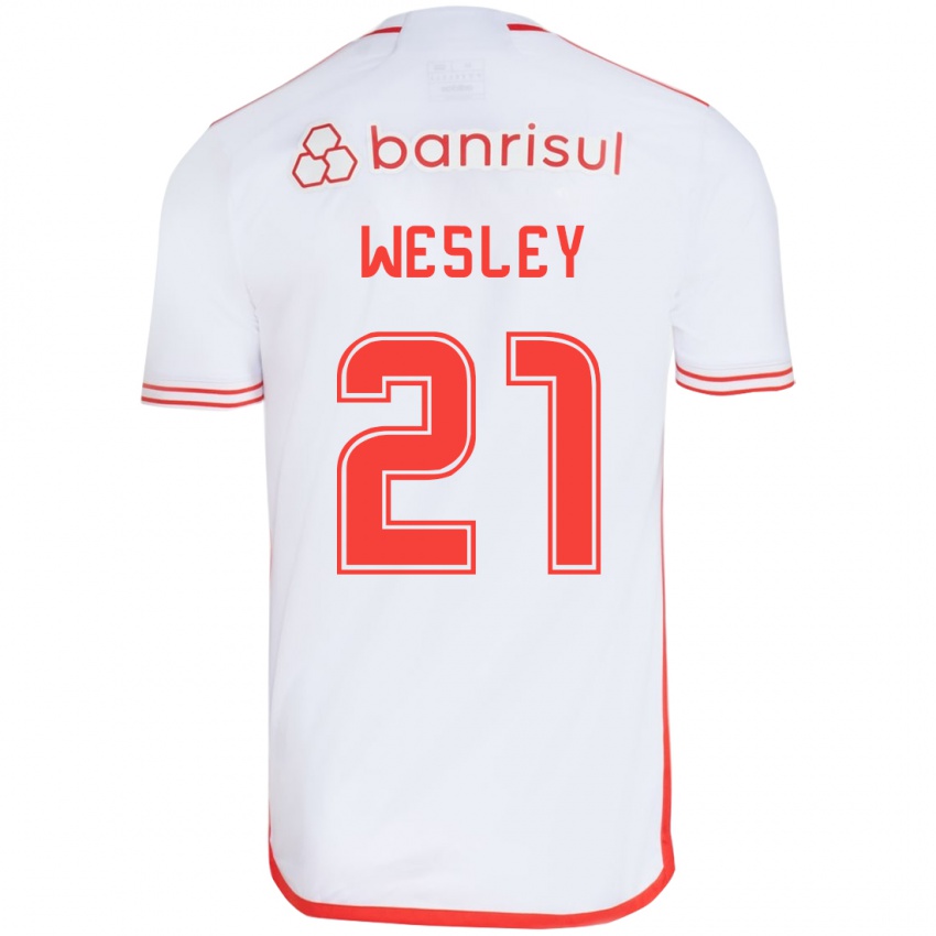 Niño Camiseta Wesley #21 Blanco Rojo 2ª Equipación 2024/25 La Camisa