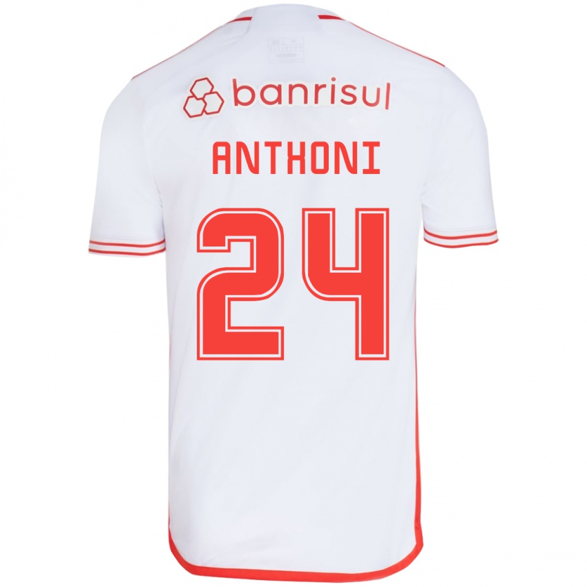 Niño Camiseta Anthoni #24 Blanco Rojo 2ª Equipación 2024/25 La Camisa