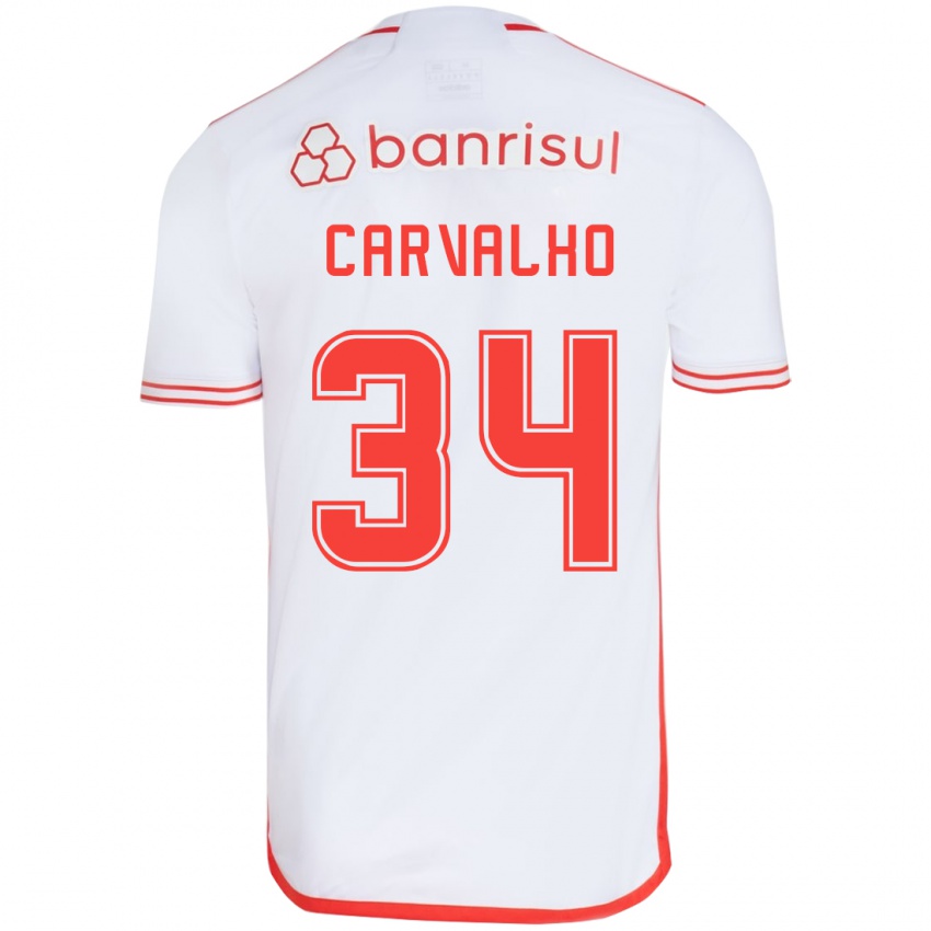 Niño Camiseta Gabriel Carvalho #34 Blanco Rojo 2ª Equipación 2024/25 La Camisa