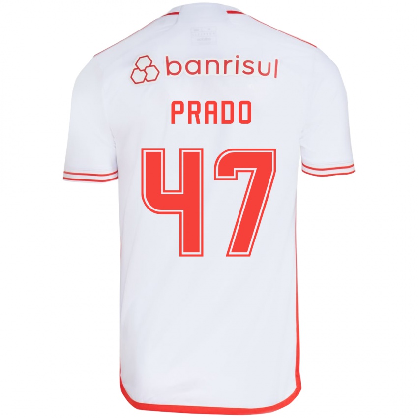 Niño Camiseta Gustavo Prado #47 Blanco Rojo 2ª Equipación 2024/25 La Camisa