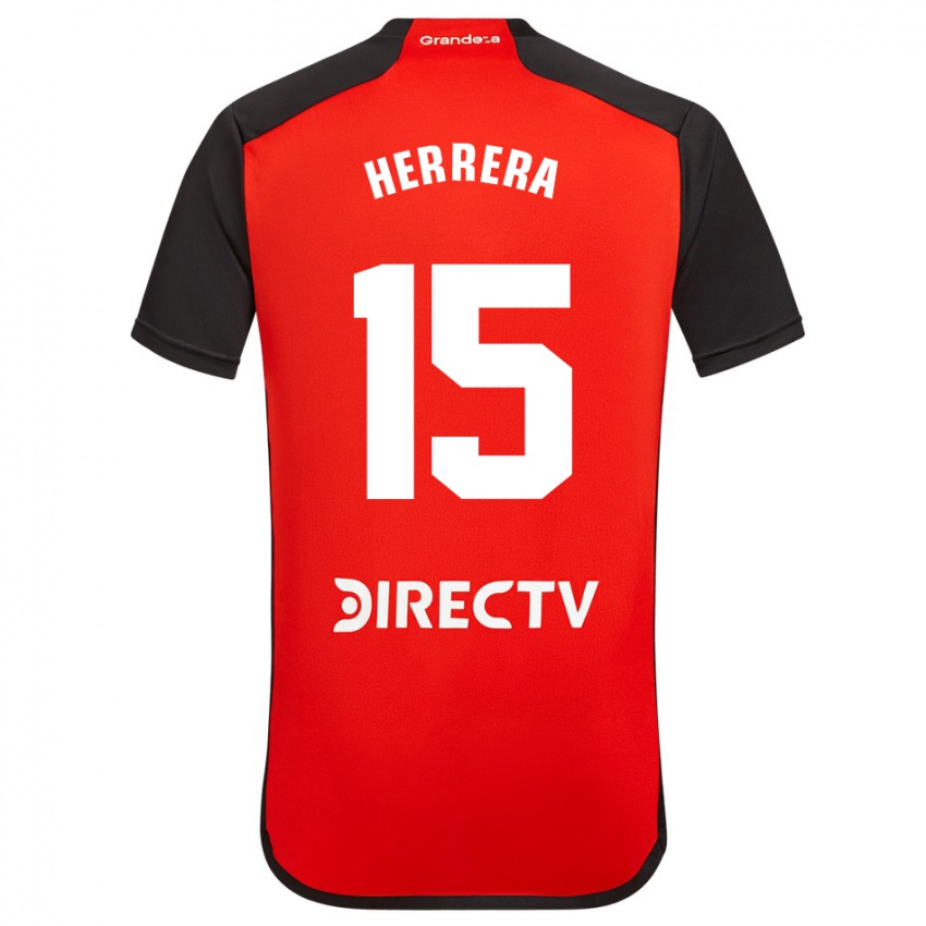 Niño Camiseta Andrés Herrera #15 Rojo Negro Blanco 2ª Equipación 2024/25 La Camisa