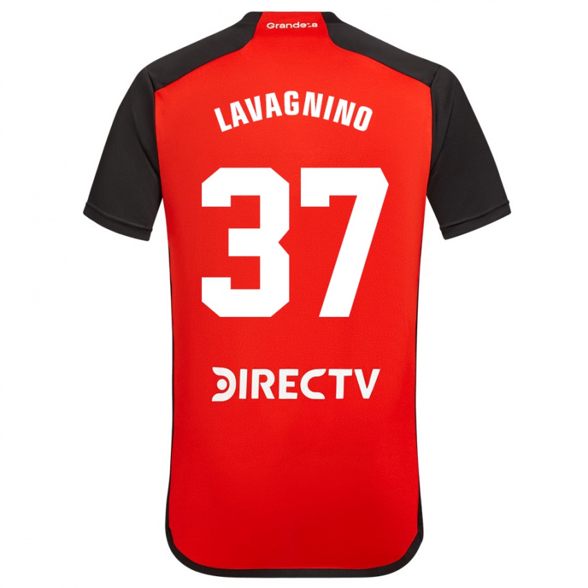 Niño Camiseta Lucas Lavagnino #37 Rojo Negro Blanco 2ª Equipación 2024/25 La Camisa