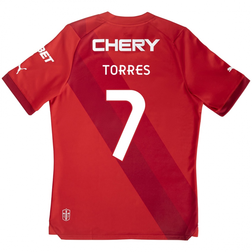 Niño Camiseta Joaquín Torres #7 Rojo Blanco 2ª Equipación 2024/25 La Camisa