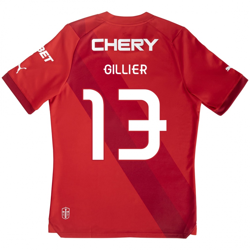 Niño Camiseta Thomas Gillier #13 Rojo Blanco 2ª Equipación 2024/25 La Camisa