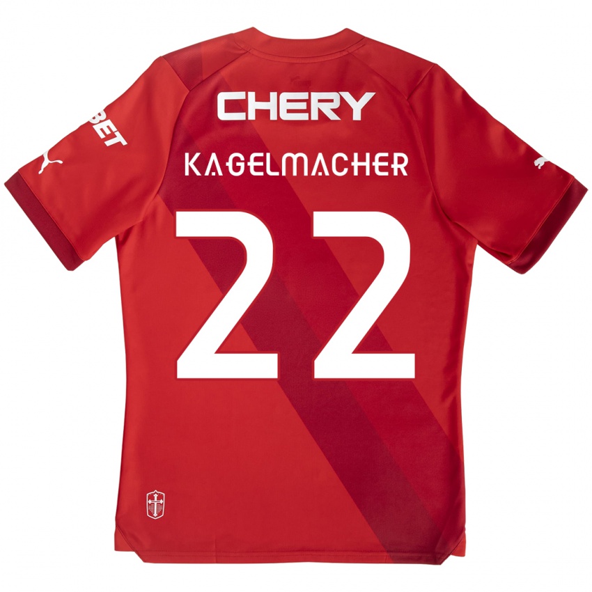 Niño Camiseta Gary Kagelmacher #22 Rojo Blanco 2ª Equipación 2024/25 La Camisa