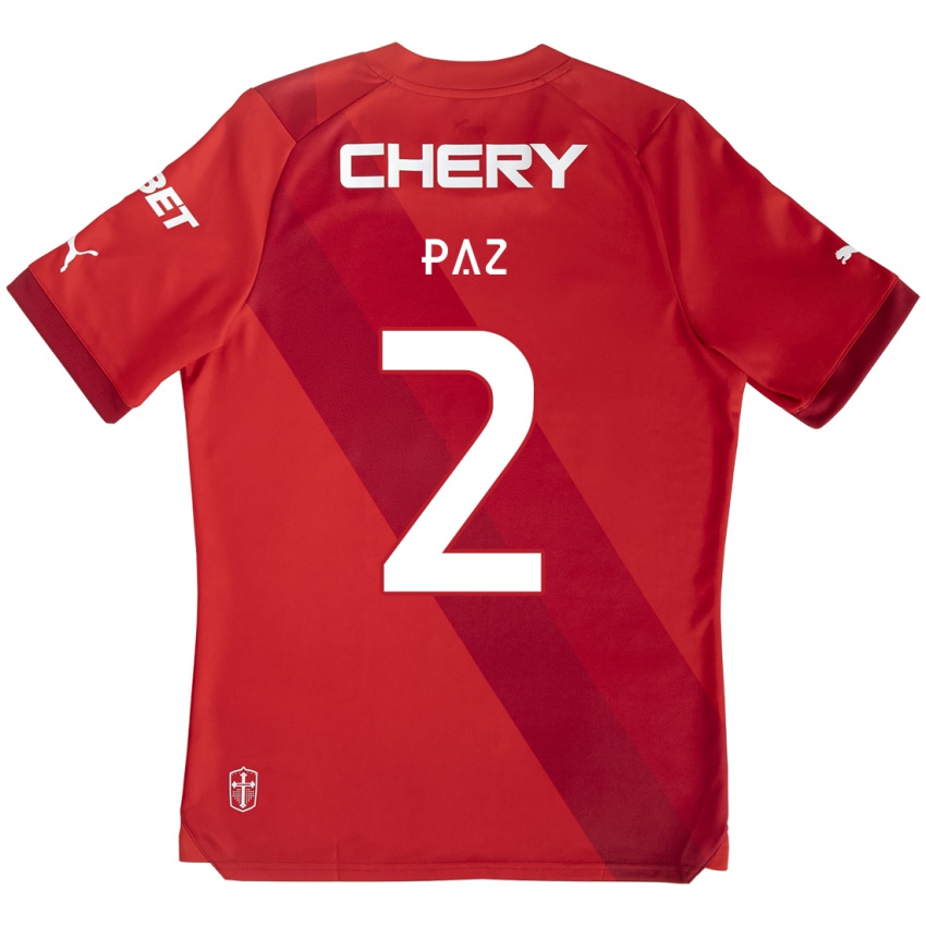 Niño Camiseta Nehuén Paz #2 Rojo Blanco 2ª Equipación 2024/25 La Camisa