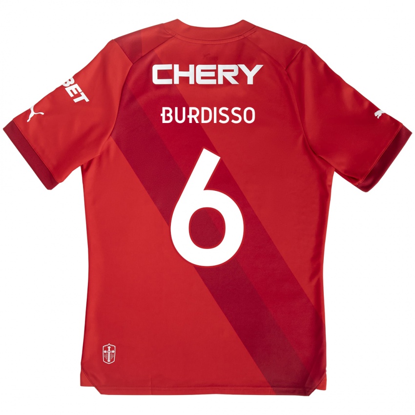 Niño Camiseta Guillermo Burdisso #6 Rojo Blanco 2ª Equipación 2024/25 La Camisa