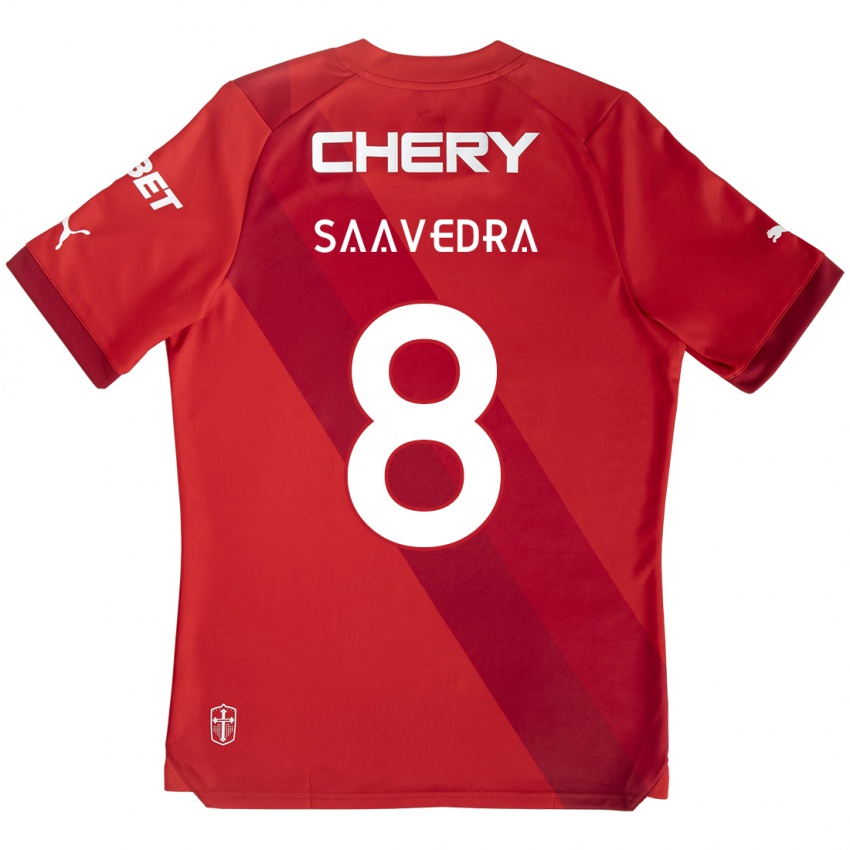 Niño Camiseta Ignacio Saavedra #8 Rojo Blanco 2ª Equipación 2024/25 La Camisa