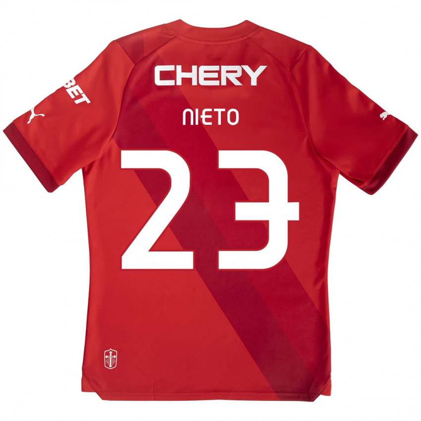 Niño Camiseta Byron Nieto #23 Rojo Blanco 2ª Equipación 2024/25 La Camisa