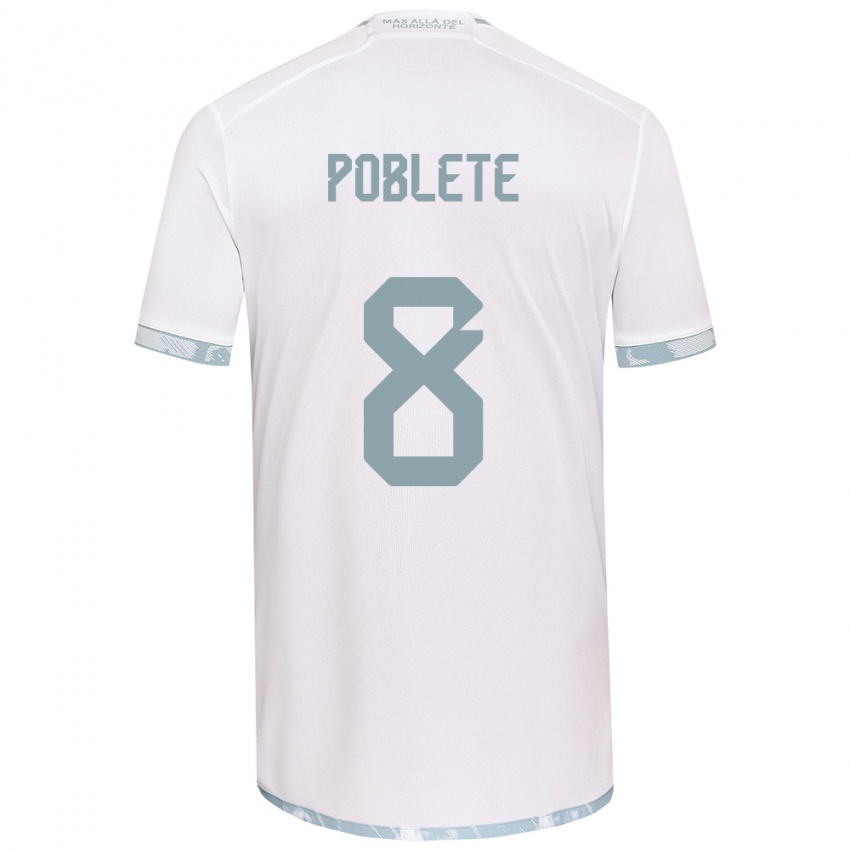 Niño Camiseta Israel Poblete #8 Gris Blanco 2ª Equipación 2024/25 La Camisa