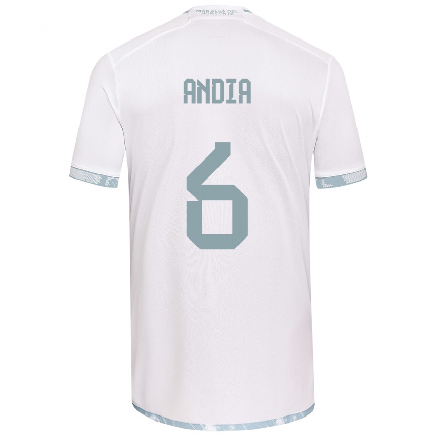 Niño Camiseta Yonathan Andía #6 Gris Blanco 2ª Equipación 2024/25 La Camisa