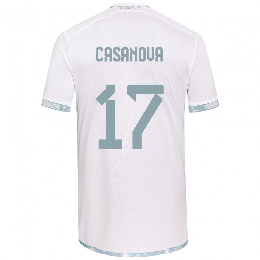 Niño Camiseta Luis Casanova #17 Gris Blanco 2ª Equipación 2024/25 La Camisa