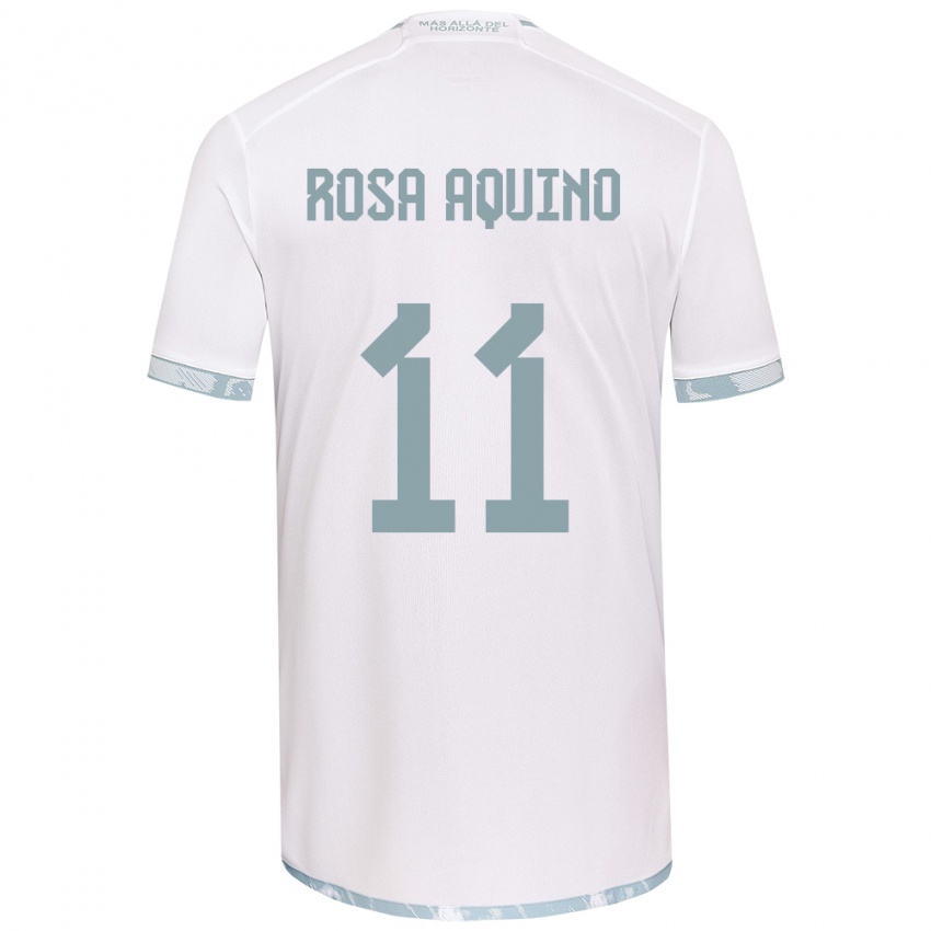 Niño Camiseta Rosa Aquino #11 Gris Blanco 2ª Equipación 2024/25 La Camisa