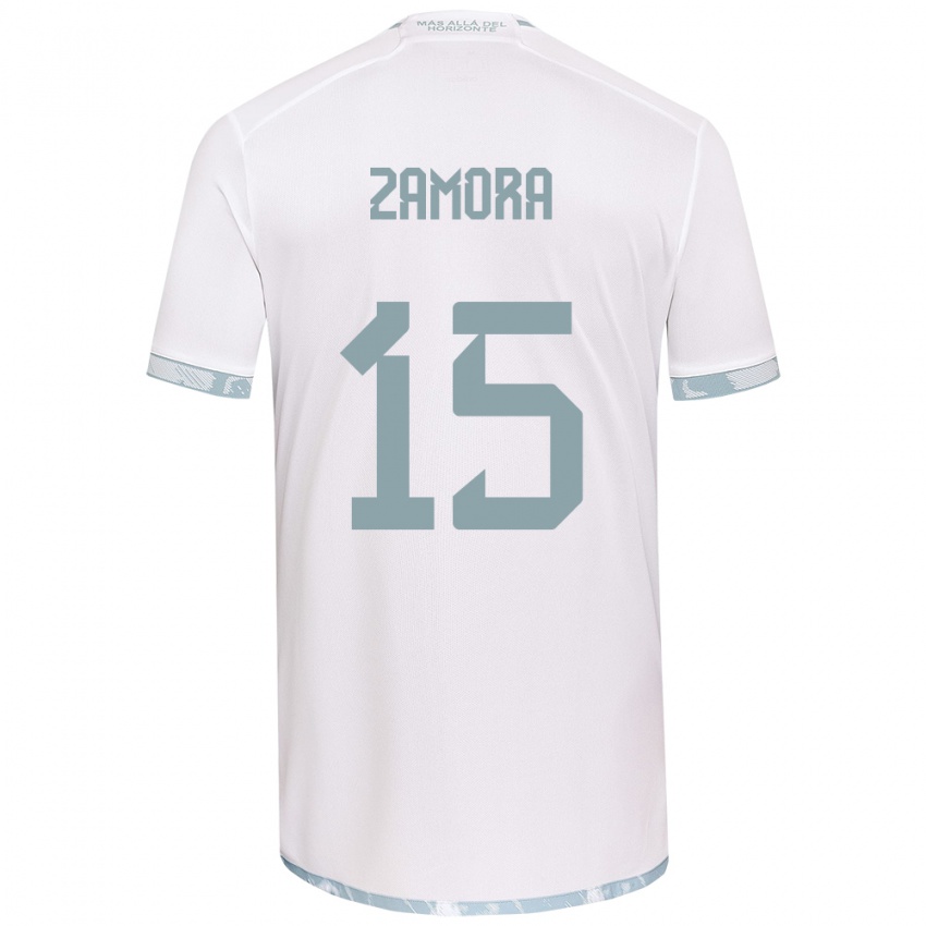 Niño Camiseta Daniela Zamora #15 Gris Blanco 2ª Equipación 2024/25 La Camisa