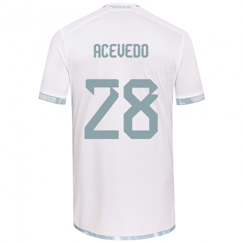 Niño Camiseta Florencia Acevedo #28 Gris Blanco 2ª Equipación 2024/25 La Camisa