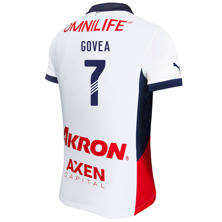 Niño Camiseta Omar Govea #7 Blanco Rojo Azul 2ª Equipación 2024/25 La Camisa