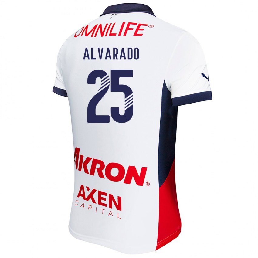 Niño Camiseta Roberto Alvarado #25 Blanco Rojo Azul 2ª Equipación 2024/25 La Camisa