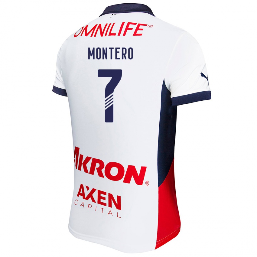 Niño Camiseta Casandra Montero #7 Blanco Rojo Azul 2ª Equipación 2024/25 La Camisa