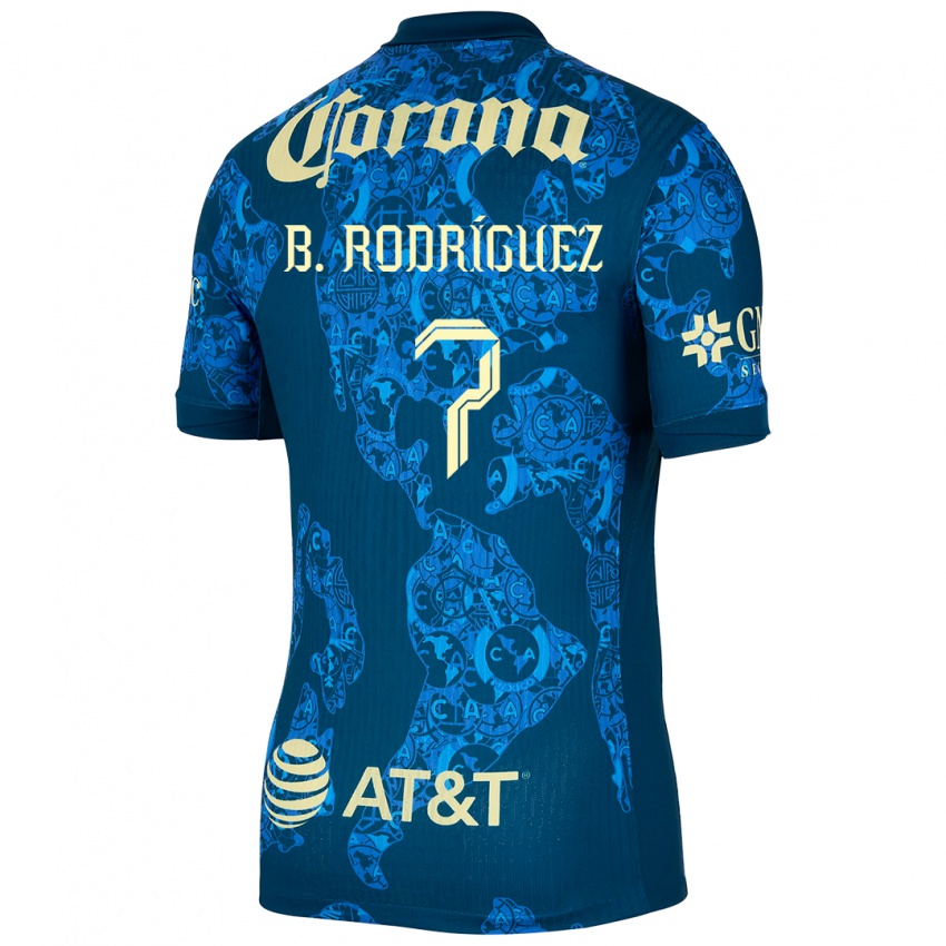 Niño Camiseta Brian Rodríguez #7 Azul Amarillo 2ª Equipación 2024/25 La Camisa