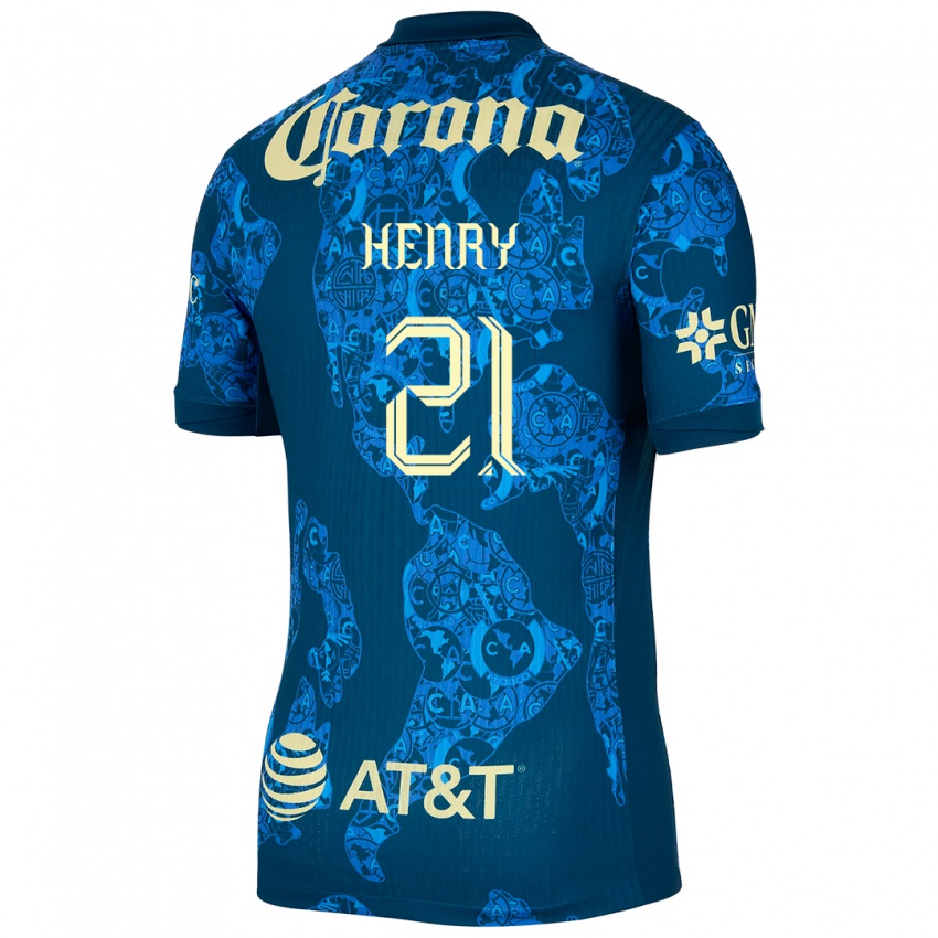 Niño Camiseta Henry Martin #21 Azul Amarillo 2ª Equipación 2024/25 La Camisa