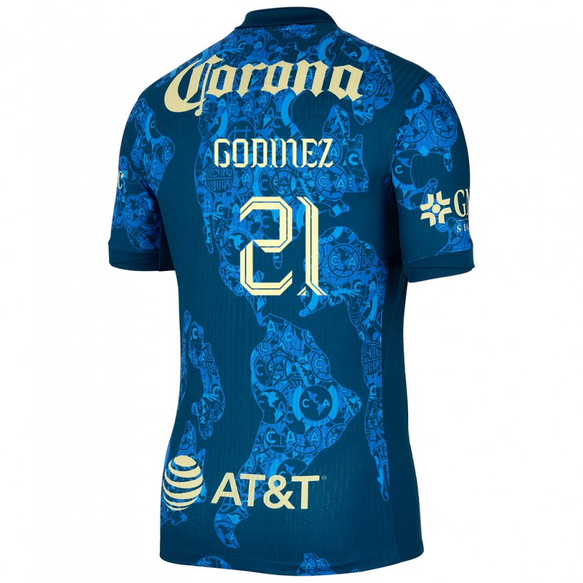 Niño Camiseta Alexandra Godinez #21 Azul Amarillo 2ª Equipación 2024/25 La Camisa