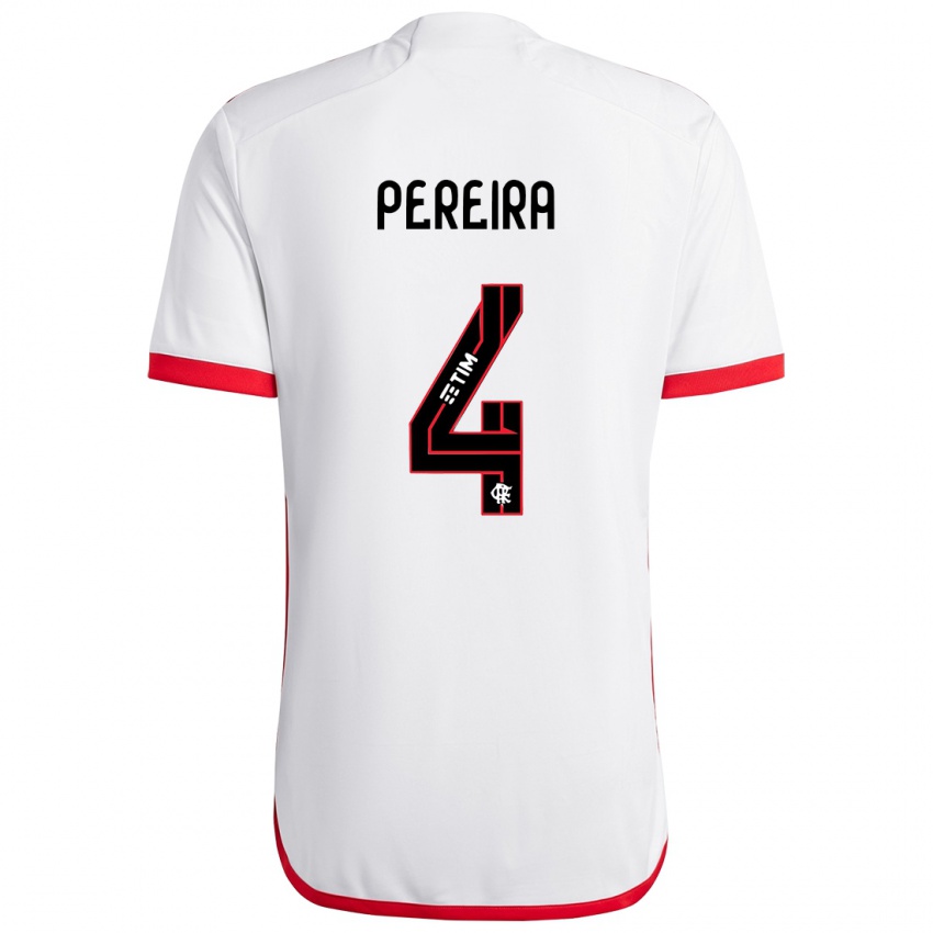 Niño Camiseta Leo Pereira #4 Blanco Rojo 2ª Equipación 2024/25 La Camisa