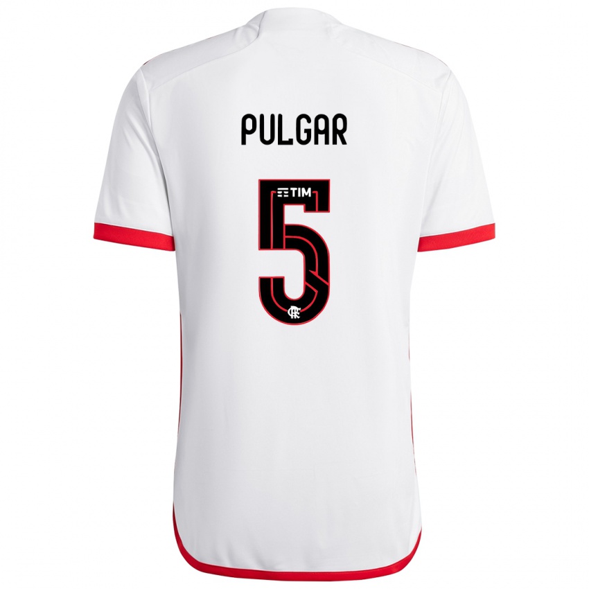 Niño Camiseta Erick Pulgar #5 Blanco Rojo 2ª Equipación 2024/25 La Camisa