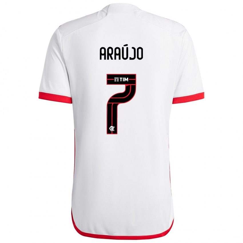 Niño Camiseta Luiz Araújo #7 Blanco Rojo 2ª Equipación 2024/25 La Camisa