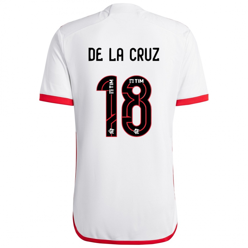 Niño Camiseta Nicolas De La Cruz #18 Blanco Rojo 2ª Equipación 2024/25 La Camisa