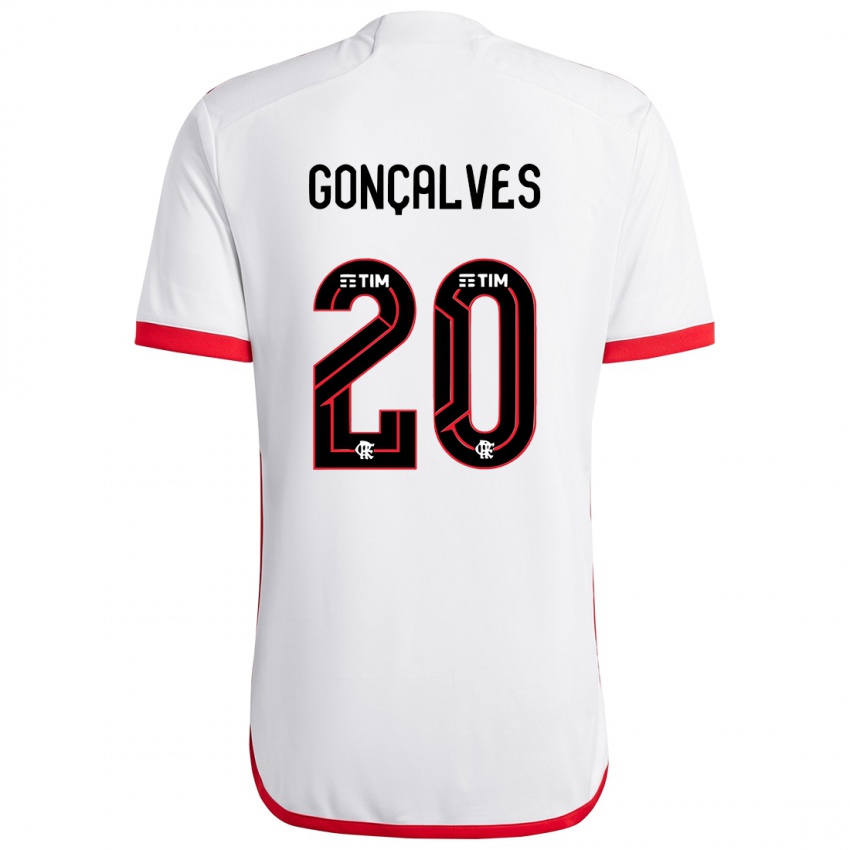 Niño Camiseta Matheus Gonçalves #20 Blanco Rojo 2ª Equipación 2024/25 La Camisa