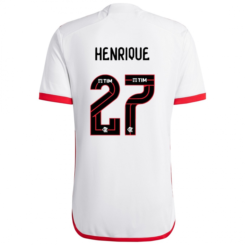 Niño Camiseta Bruno Henrique #27 Blanco Rojo 2ª Equipación 2024/25 La Camisa