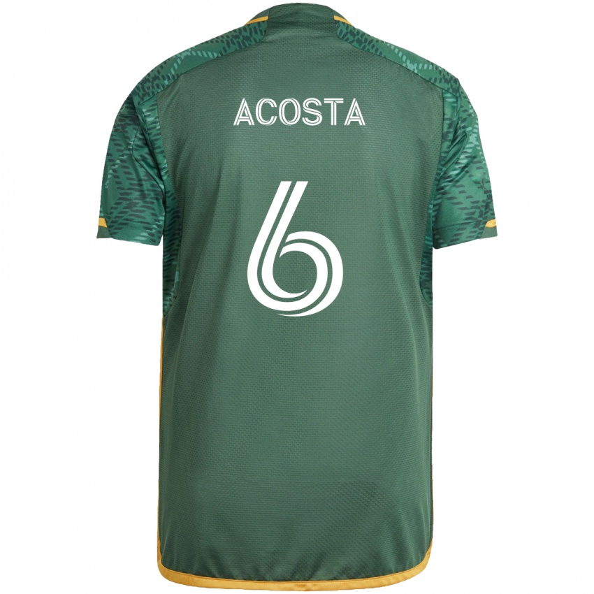 Hombre Camiseta Bryan Acosta #6 Verde Naranja 1ª Equipación 2024/25 La Camisa