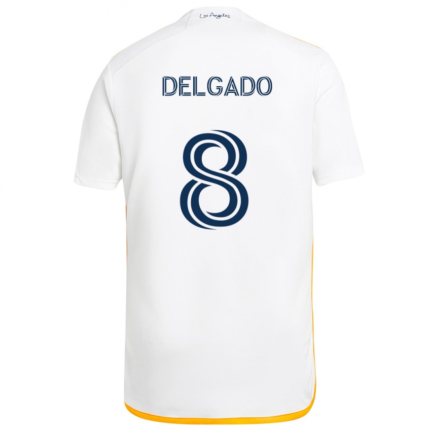 Hombre Camiseta Mark Delgado #8 Blanco Amarillo 1ª Equipación 2024/25 La Camisa