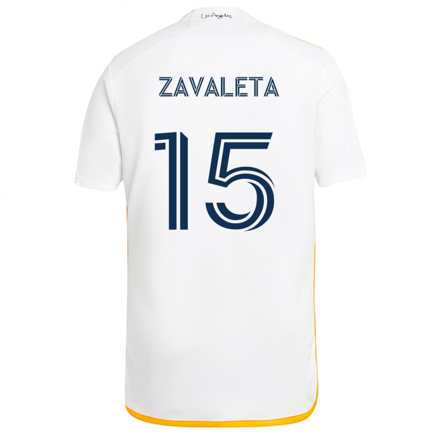 Hombre Camiseta Eriq Zavaleta #15 Blanco Amarillo 1ª Equipación 2024/25 La Camisa