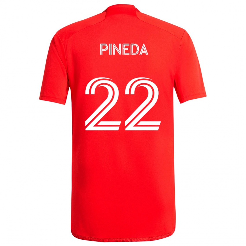 Hombre Camiseta Mauricio Pineda #22 Rojo Blanco 1ª Equipación 2024/25 La Camisa