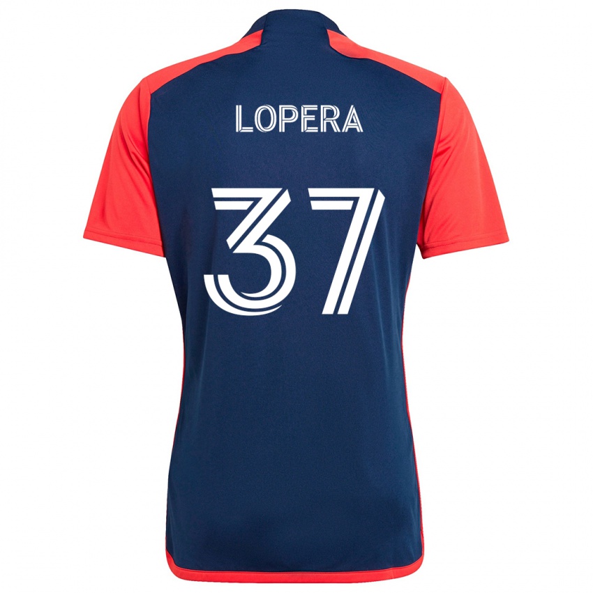 Hombre Camiseta Steban Lopera #37 Azul Rojo 1ª Equipación 2024/25 La Camisa