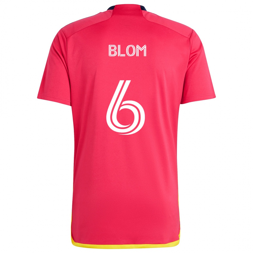 Hombre Camiseta Njabulo Blom #6 Rojo Azul 1ª Equipación 2024/25 La Camisa