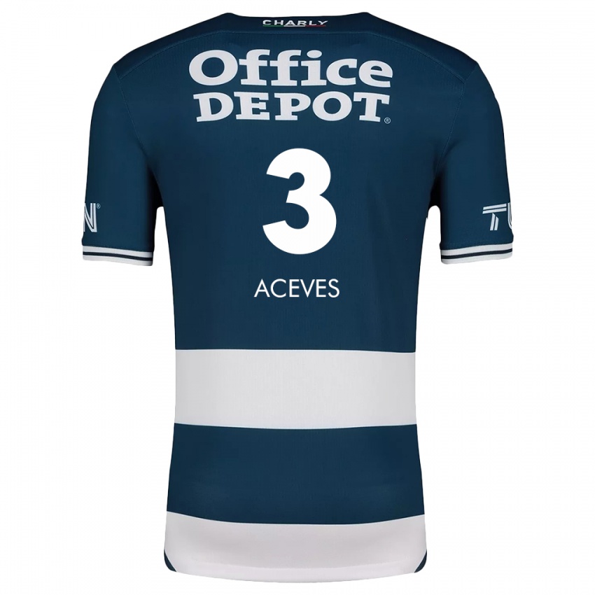 Hombre Camiseta Alonso Aceves #3 Azul Blanco 1ª Equipación 2024/25 La Camisa