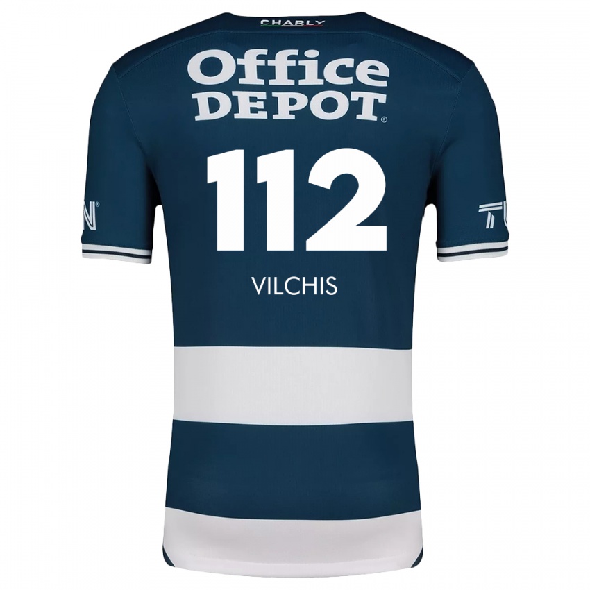 Hombre Camiseta Leonardo Vílchis #112 Azul Blanco 1ª Equipación 2024/25 La Camisa