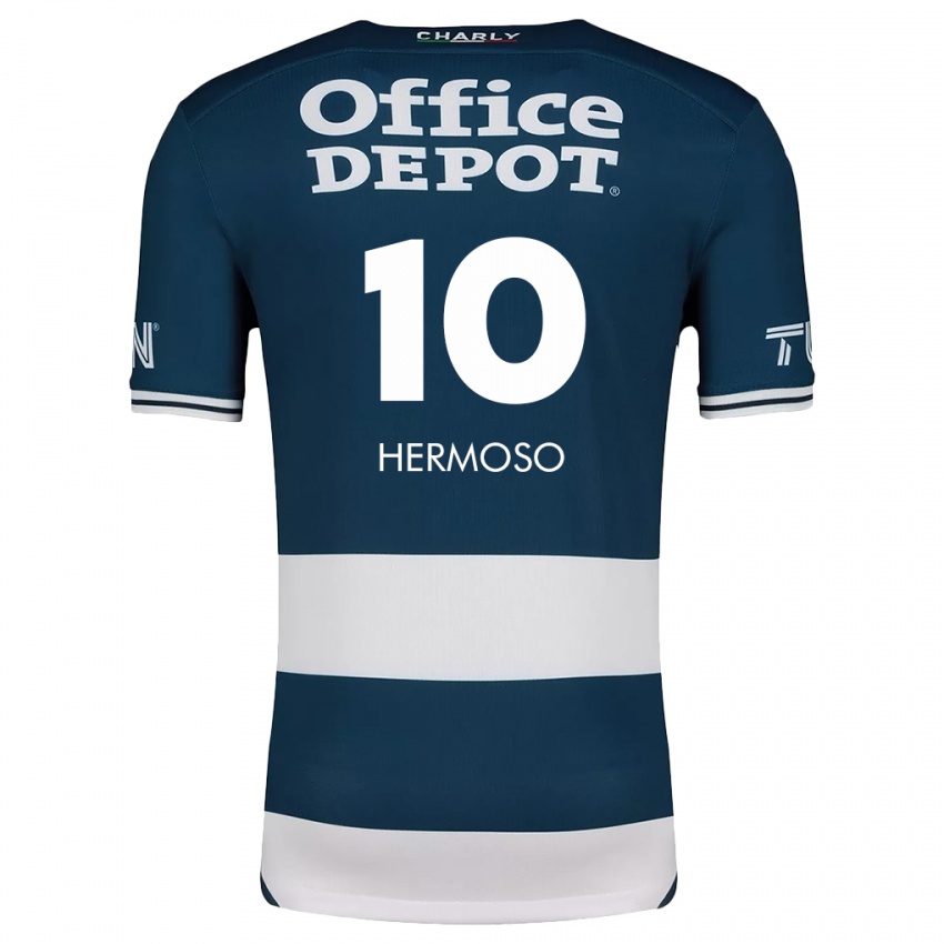 Hombre Camiseta Jennifer Hermoso #10 Azul Blanco 1ª Equipación 2024/25 La Camisa